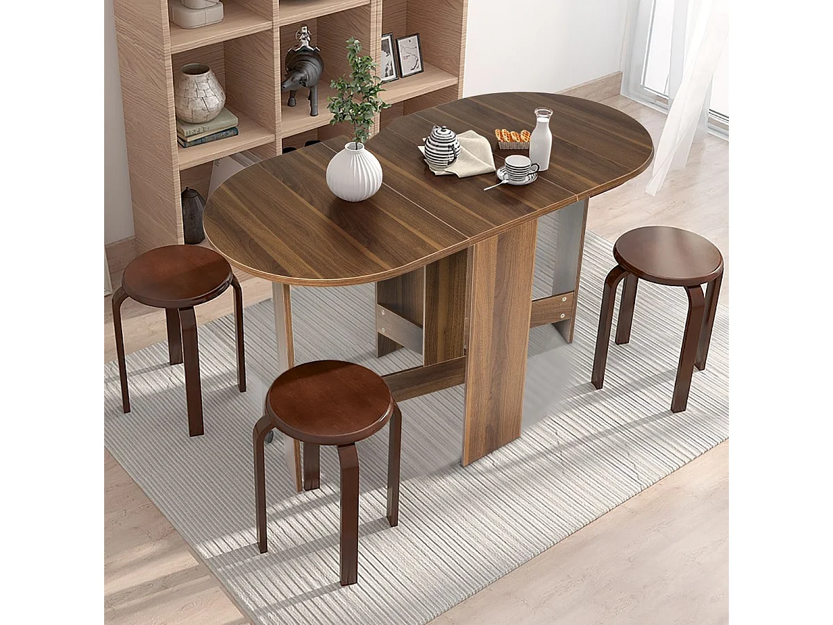 Table Extensible Salle à Manger pour 4-7 Personnes, Table Ronde Convertible avec 2 Rallonges Semi-ovales Charge Max 60KG, 163 x 80 x 75CM, Marron