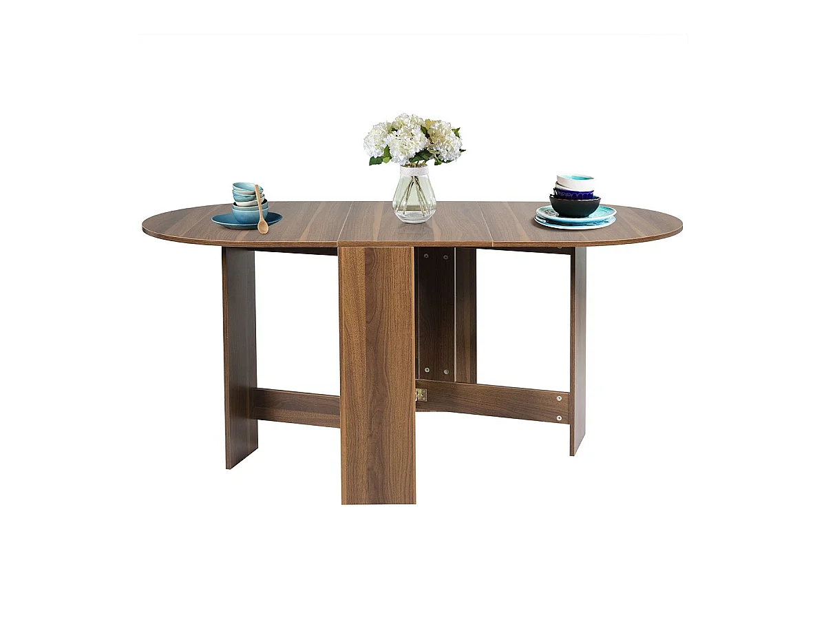 Table Extensible Salle à Manger pour 4-7 Personnes, Table Ronde Convertible avec 2 Rallonges Semi-ovales Charge Max 60KG, 163 x 80 x 75CM, Marron