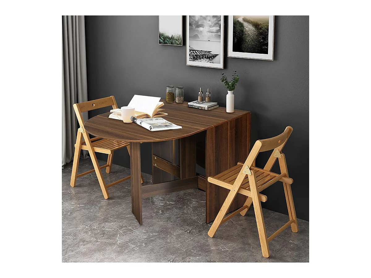 Table Extensible Salle à Manger pour 4-7 Personnes, Table Ronde Convertible avec 2 Rallonges Semi-ovales Charge Max 60KG, 163 x 80 x 75CM, Marron