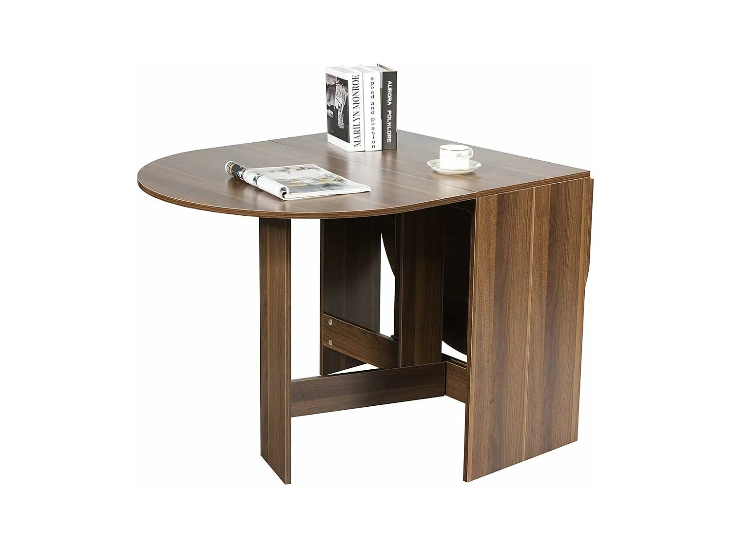 Table Extensible Salle à Manger pour 4-7 Personnes, Table Ronde Convertible avec 2 Rallonges Semi-ovales Charge Max 60KG, 163 x 80 x 75CM, Marron