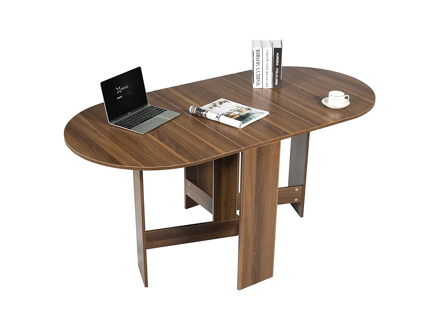 Table Extensible Salle à Manger pour 4-7 Personnes, Table Ronde Convertible avec 2 Rallonges Semi-ovales Charge Max 60KG, 163 x 80 x 75CM, Marron