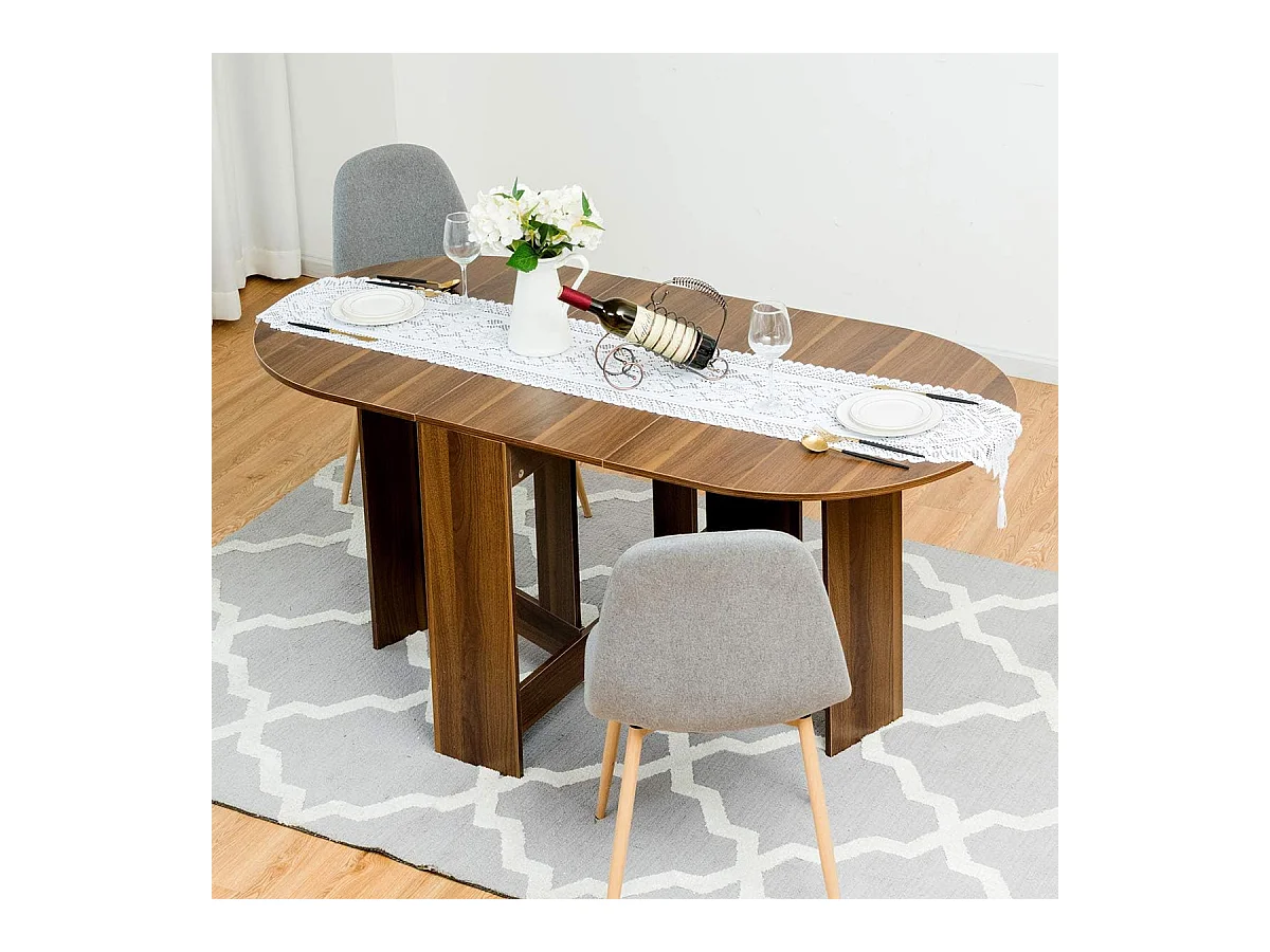 Table Extensible Salle à Manger pour 4-7 Personnes, Table Ronde Convertible avec 2 Rallonges Semi-ovales Charge Max 60KG, 163 x 80 x 75CM, Marron