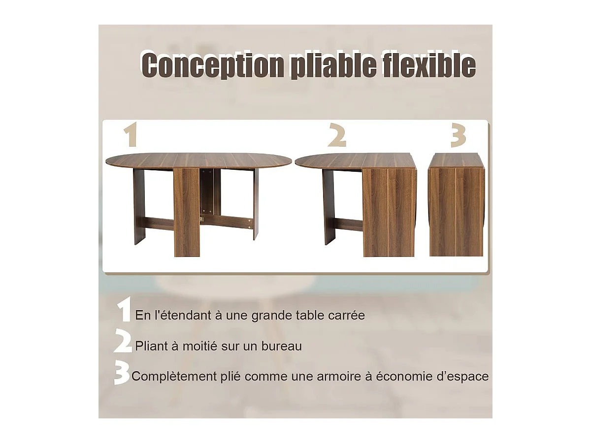 Table Extensible Salle à Manger pour 4-7 Personnes, Table Ronde Convertible avec 2 Rallonges Semi-ovales Charge Max 60KG, 163 x 80 x 75CM, Marron