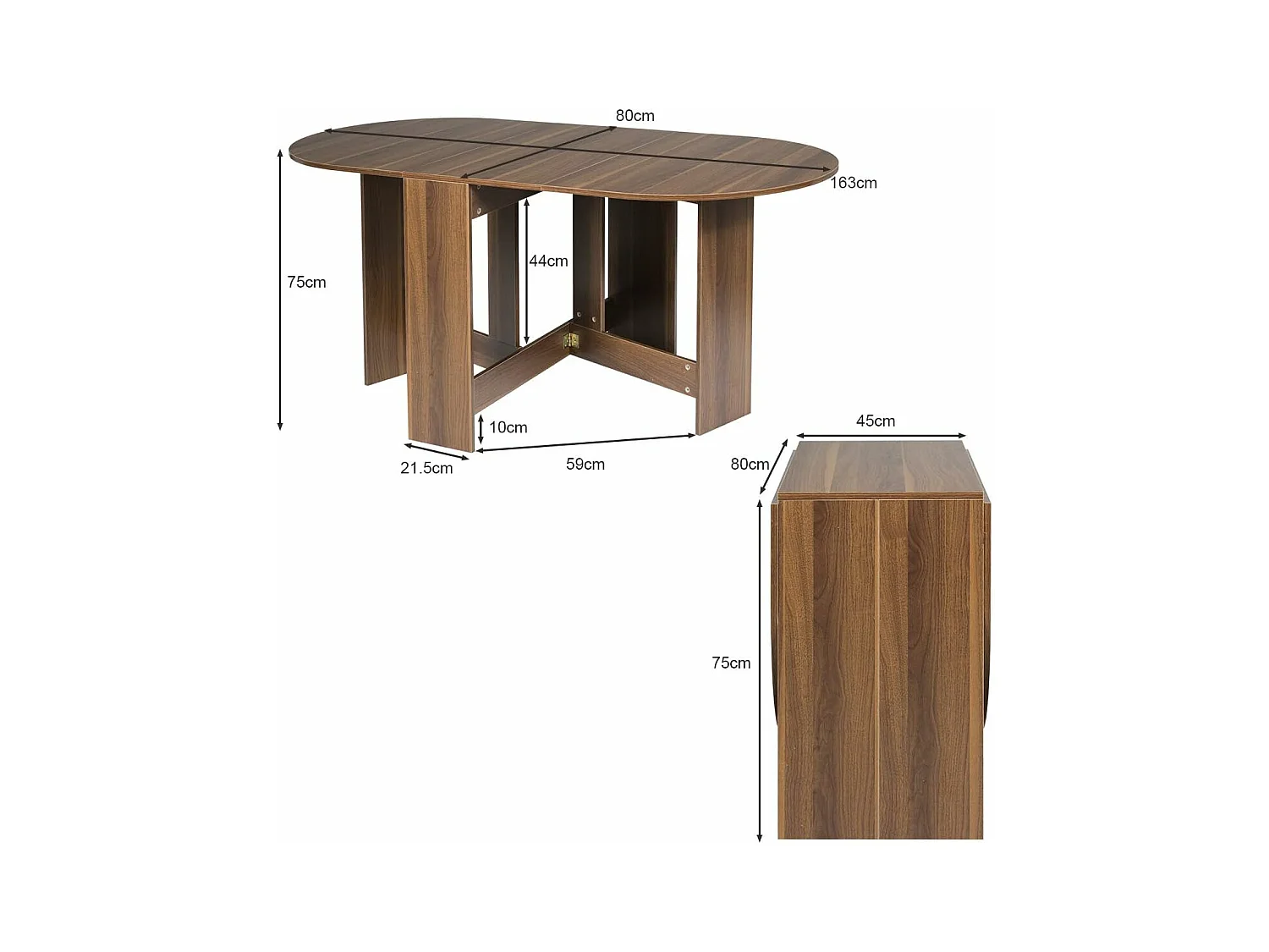 Table Extensible Salle à Manger pour 4-7 Personnes, Table Ronde Convertible avec 2 Rallonges Semi-ovales Charge Max 60KG, 163 x 80 x 75CM, Marron