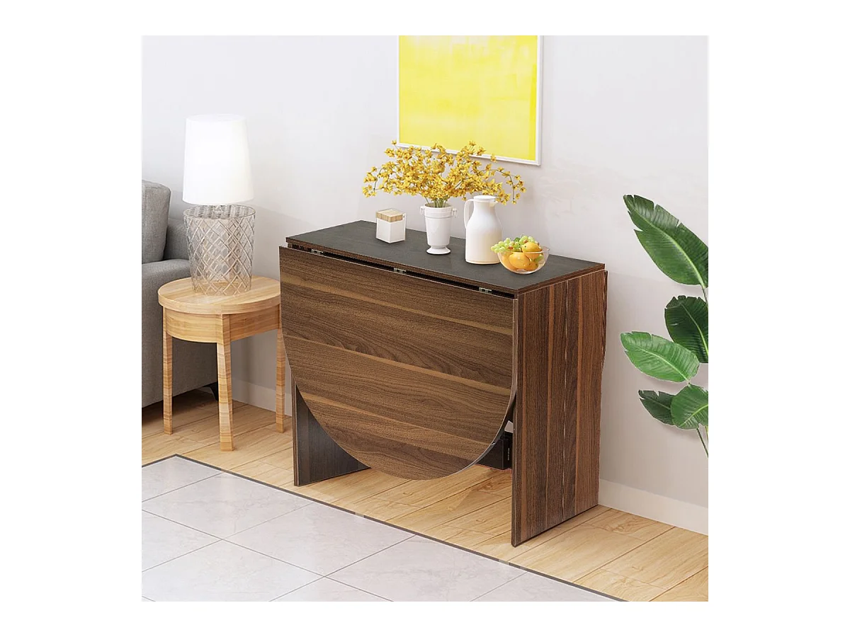 Table Extensible Salle à Manger pour 4-7 Personnes, Table Ronde Convertible avec 2 Rallonges Semi-ovales Charge Max 60KG, 163 x 80 x 75CM, Marron