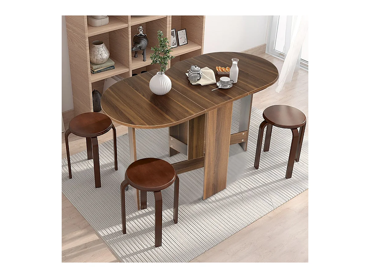 Table Extensible Salle à Manger pour 4-7 Personnes, Table Ronde Convertible avec 2 Rallonges Semi-ovales Charge Max 60KG, 163 x 80 x 75CM, Marron