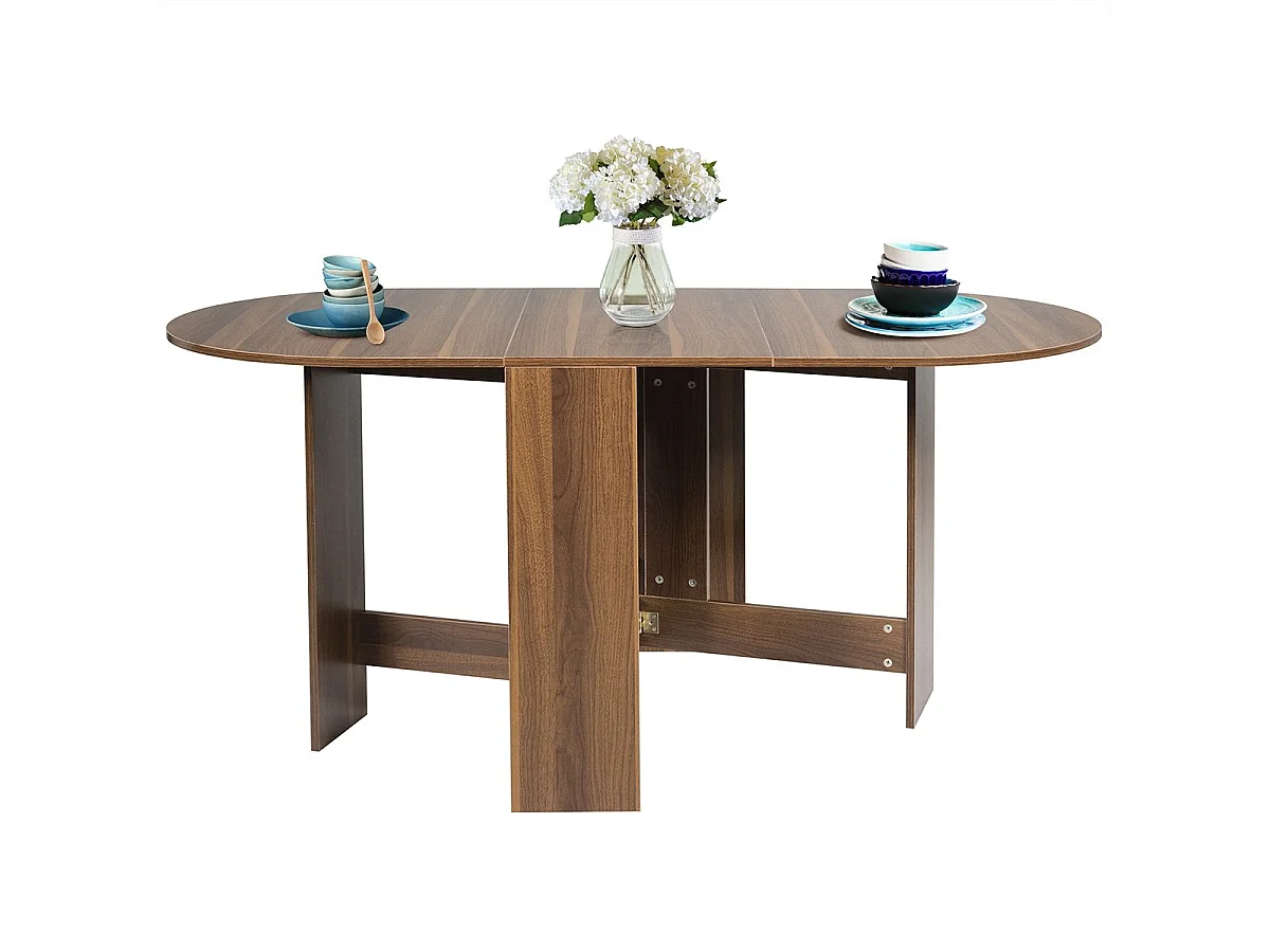 Uitschuifbare eettafel voor 4-7 personen, converteerbare ronde tafel met 2 semi-ovale verlengstukken, maximale belasting 60 kg, 163 x 80 x 75 cm, bruin