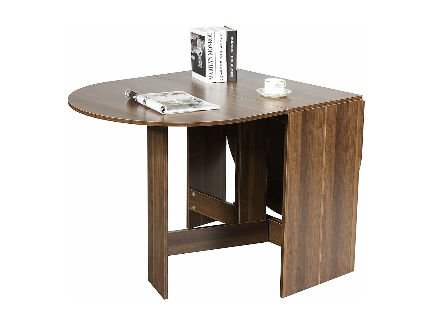 Uitschuifbare eettafel voor 4-7 personen, converteerbare ronde tafel met 2 semi-ovale verlengstukken, maximale belasting 60 kg, 163 x 80 x 75 cm, bruin
