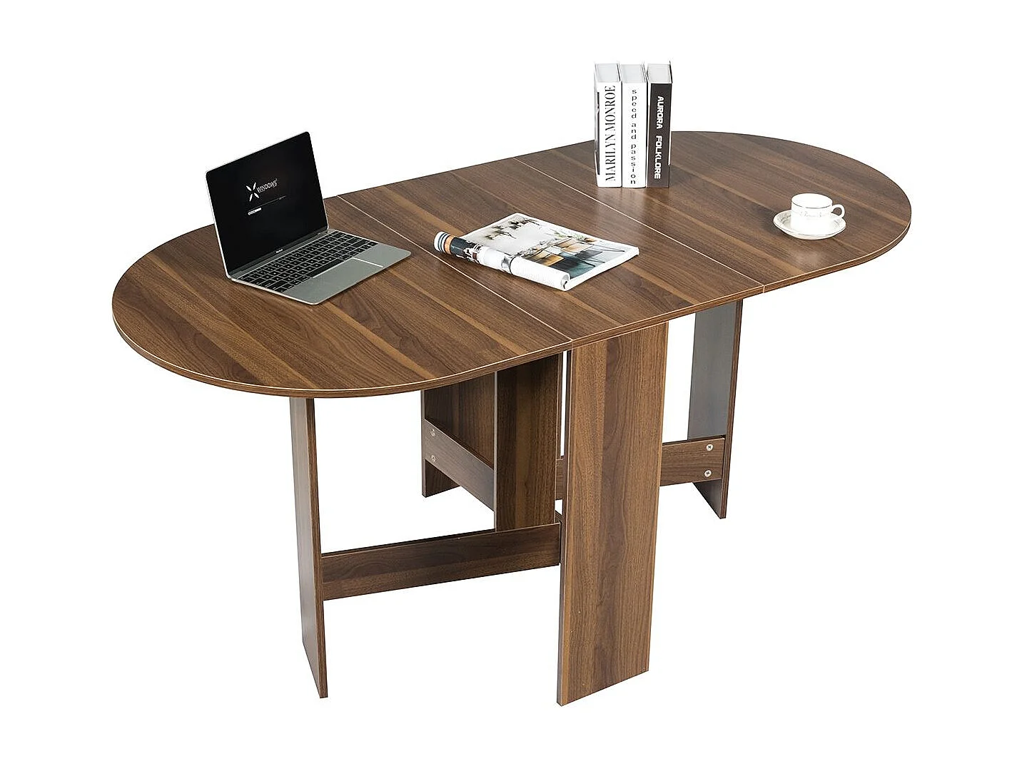 Uitschuifbare eettafel voor 4-7 personen, converteerbare ronde tafel met 2 semi-ovale verlengstukken, maximale belasting 60 kg, 163 x 80 x 75 cm, bruin