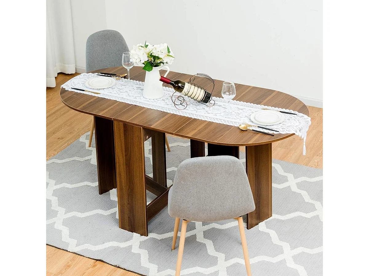 Uitschuifbare eettafel voor 4-7 personen, converteerbare ronde tafel met 2 semi-ovale verlengstukken, maximale belasting 60 kg, 163 x 80 x 75 cm, bruin