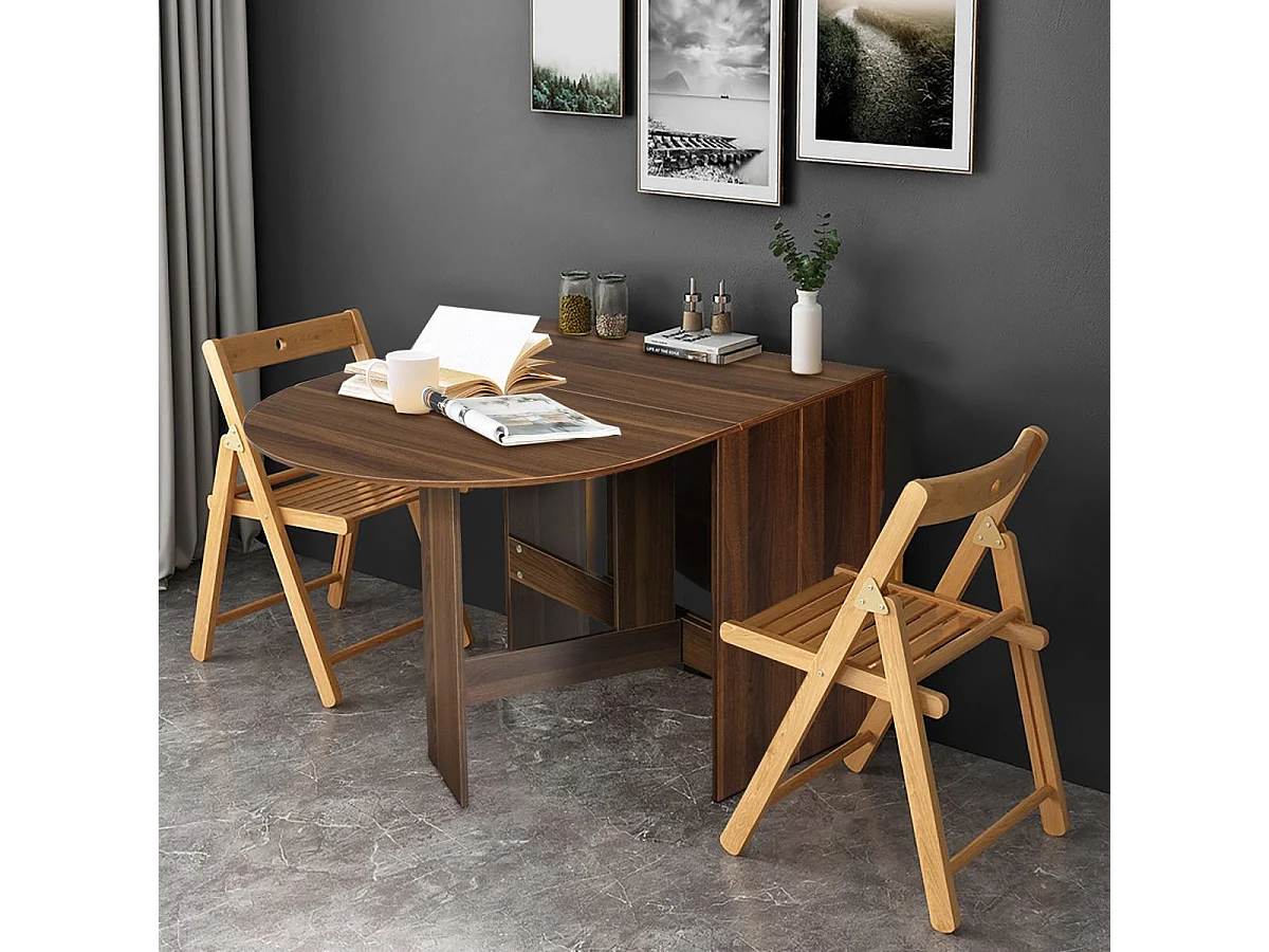 Uitschuifbare eettafel voor 4-7 personen, converteerbare ronde tafel met 2 semi-ovale verlengstukken, maximale belasting 60 kg, 163 x 80 x 75 cm, bruin