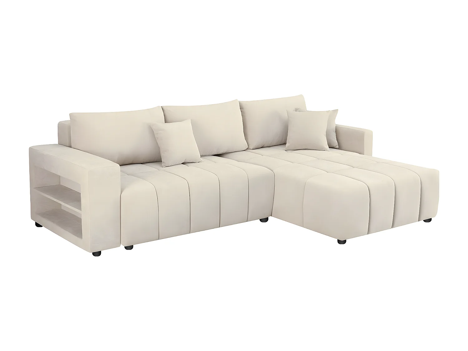 Canapé d'angle convertible tissu chenille 3 places - "Trocadero" - Beige