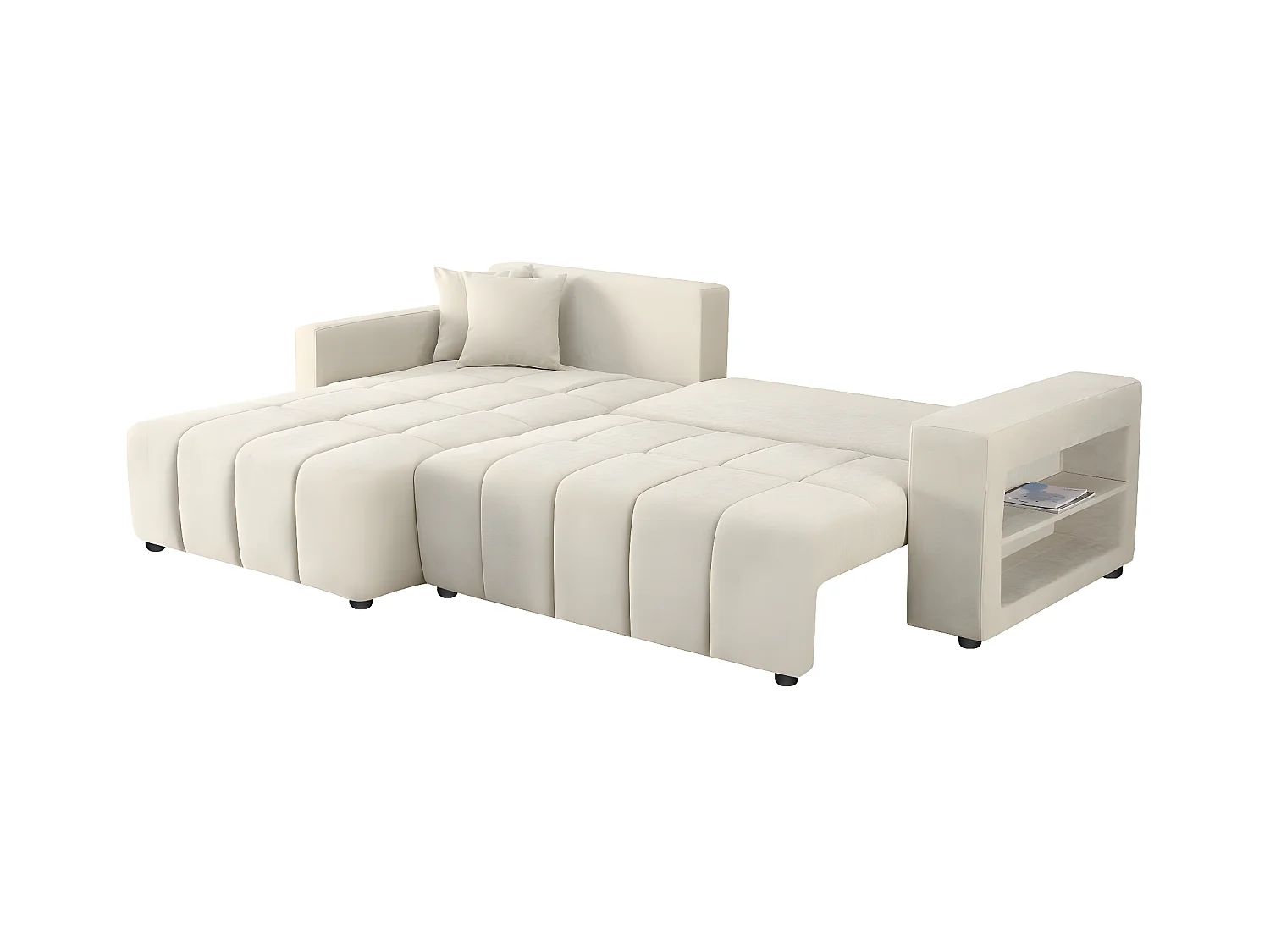 Ecksofa mit Schlaffunktion aus Chenille-Stoff 3-Sitzer - "Trocadero" - Beige