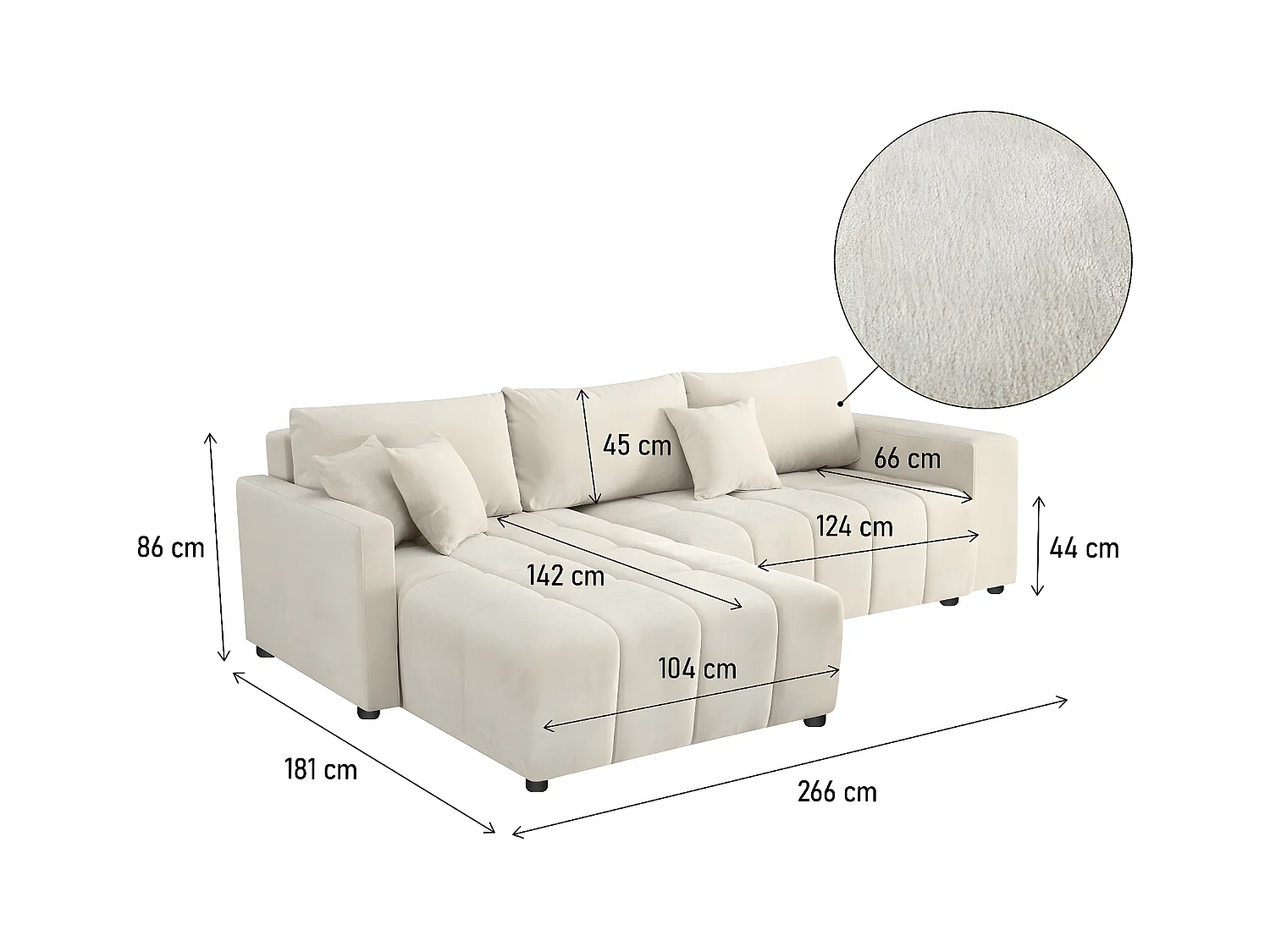 Ecksofa mit Schlaffunktion aus Chenille-Stoff 3-Sitzer - "Trocadero" - Beige