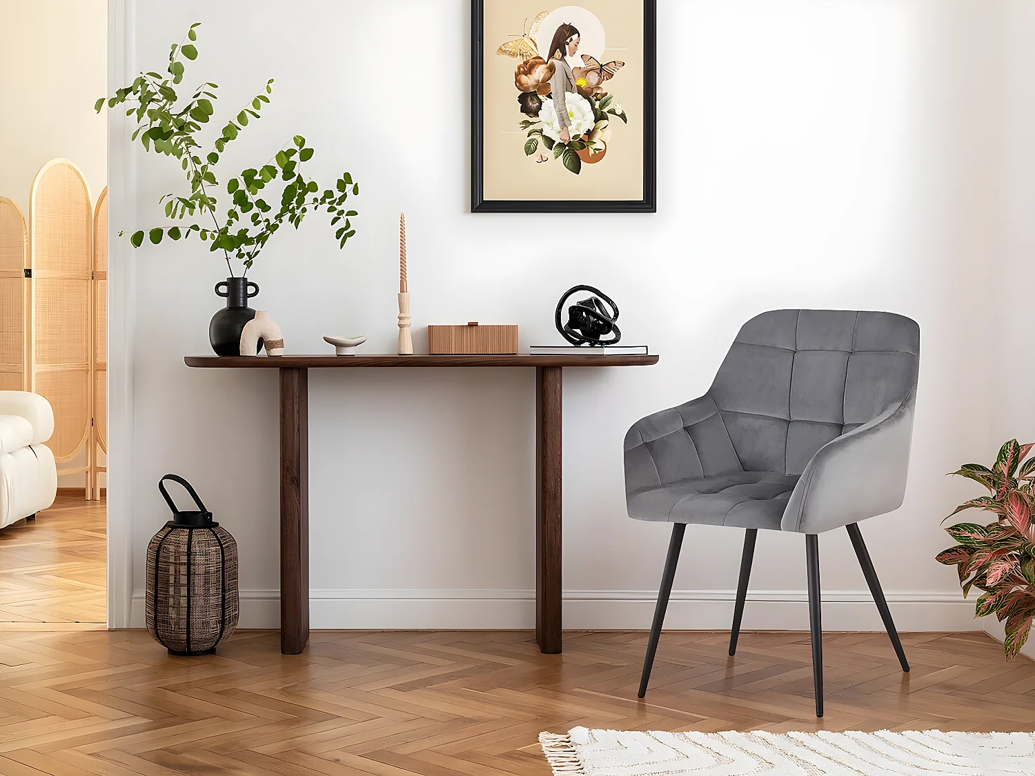 Conjunto de 2 cadeiras de veludo "Valentina" com braços - Cinza