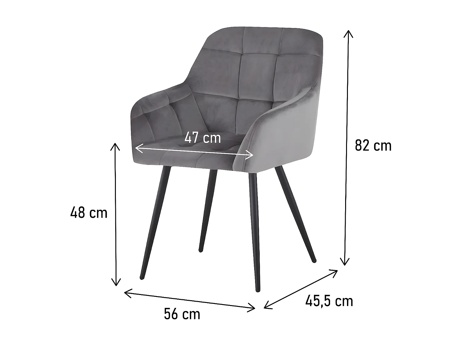 Conjunto de 2 cadeiras de veludo "Valentina" com braços - Cinza