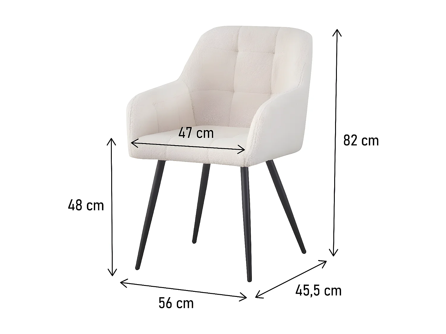 Lot de 2 chaises bouclette "Valentina" avec accoudoirs - Beige