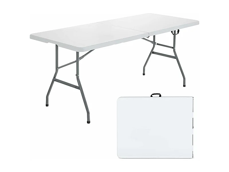 Table de camping Table Pliante Transportable en Plastique et Acier Robuste Table de Jardin 180 x 73 x 73 cm Blanche