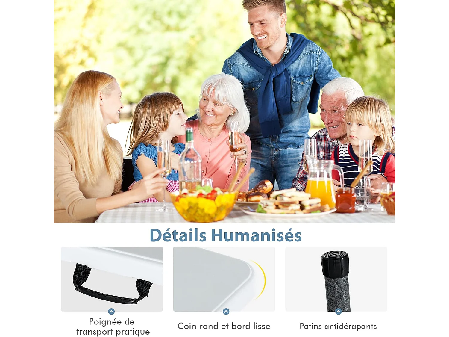 Table de camping Table Pliante Transportable en Plastique et Acier Robuste Table de Jardin 180 x 73 x 73 cm Blanche