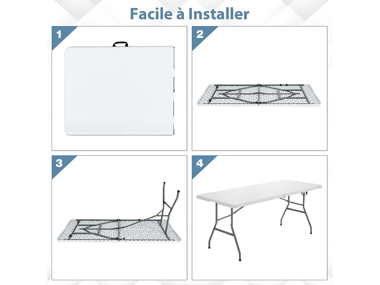 Table de camping Table Pliante Transportable en Plastique et Acier Robuste Table de Jardin 180 x 73 x 73 cm Blanche