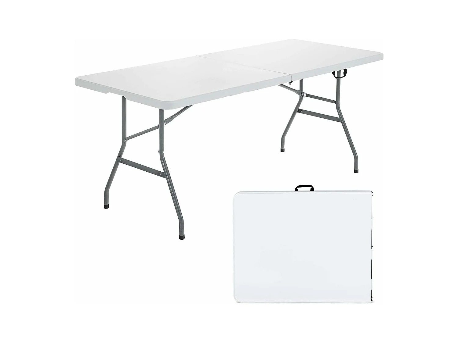 Table de CamBoisg Table Pliante Transportable en Plastique et Acier Robuste Table de Jardin 180 x 73 x 73 cm Blanche