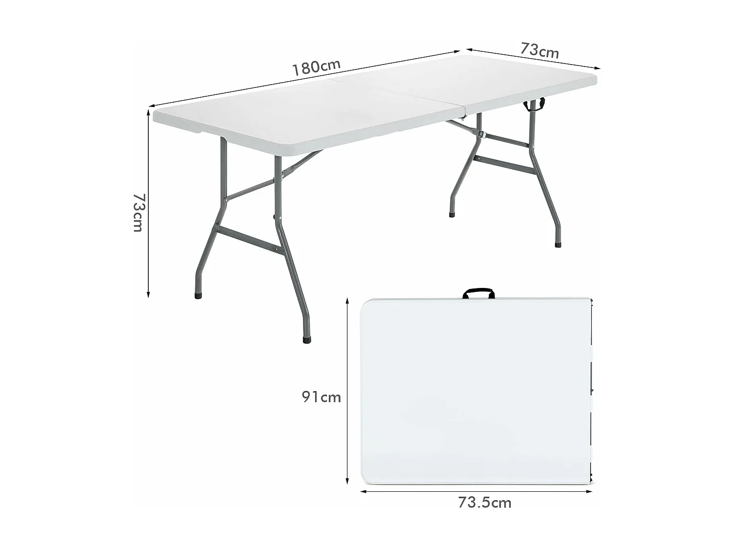 Table de camping Table Pliante Transportable en Plastique et Acier Robuste Table de Jardin 180 x 73 x 73 cm Blanche