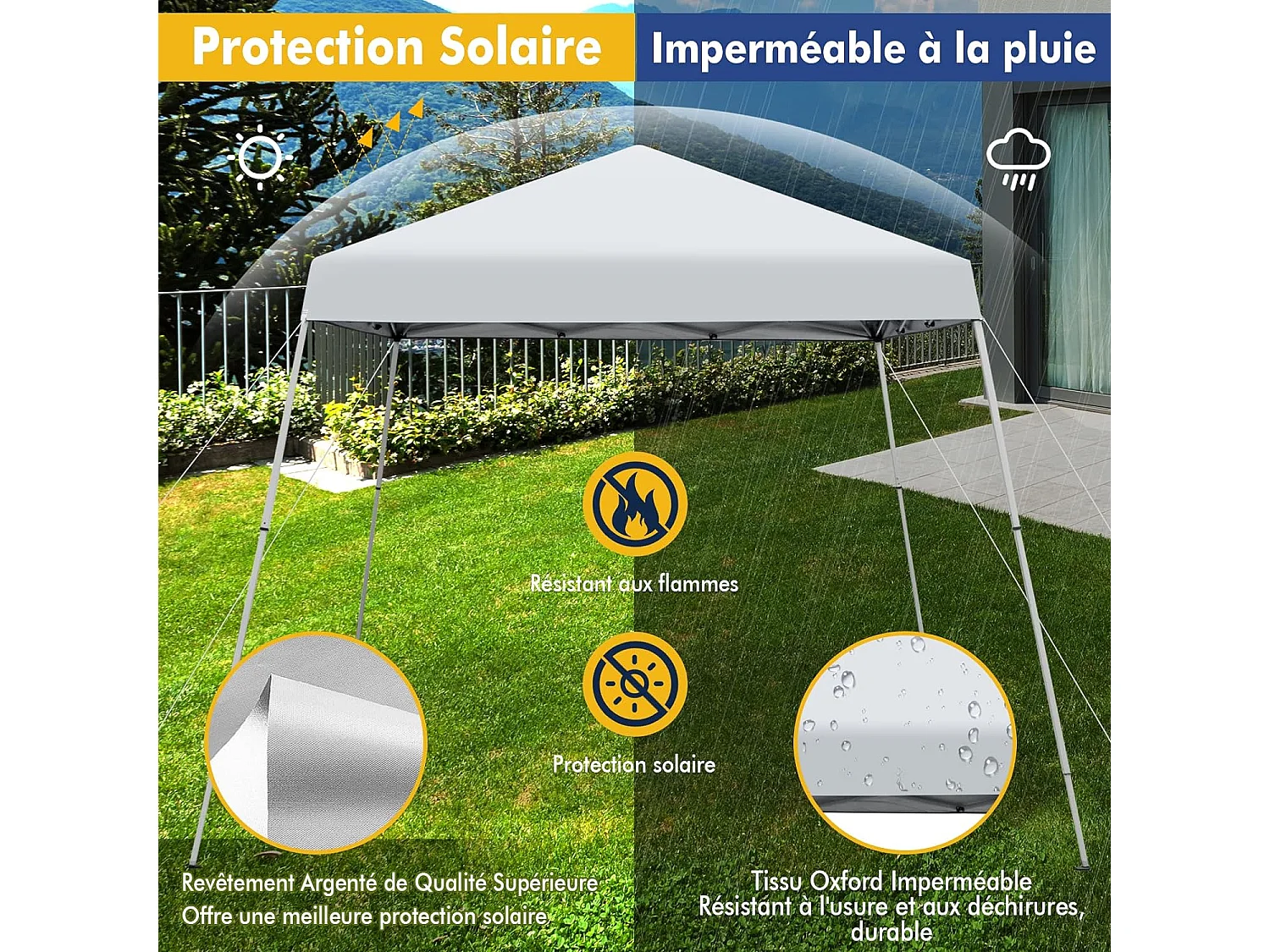 Tonnelle de Jardin Instantanée Pliable 3x3m/Tente de Jardin 3 Hauteurs Réglable Sac avec Sangles Anti-UV 50+ Imperméable pour Marché Patio CamBoisg Blanc