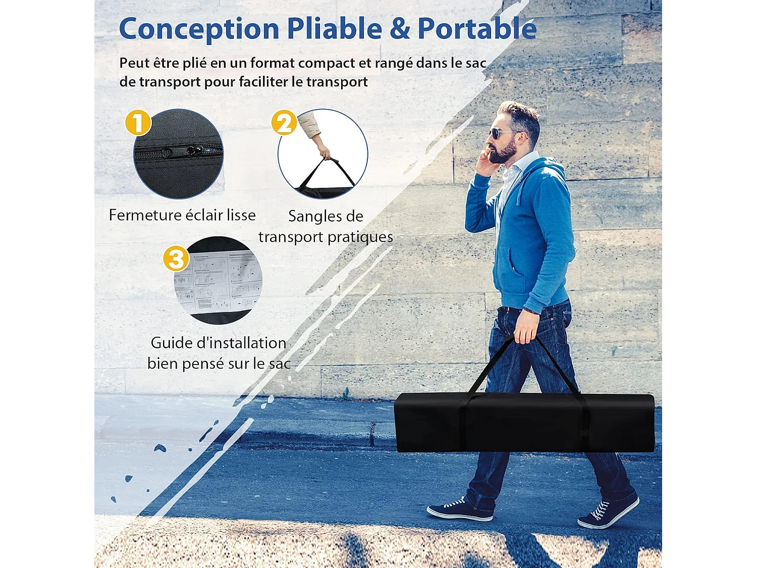 Tonnelle de Jardin Instantanée Pliable 3x3m/Tente de Jardin 3 Hauteurs Réglable Sac avec Sangles Anti-UV 50+ Imperméable pour Marché Patio CamBoisg Blanc