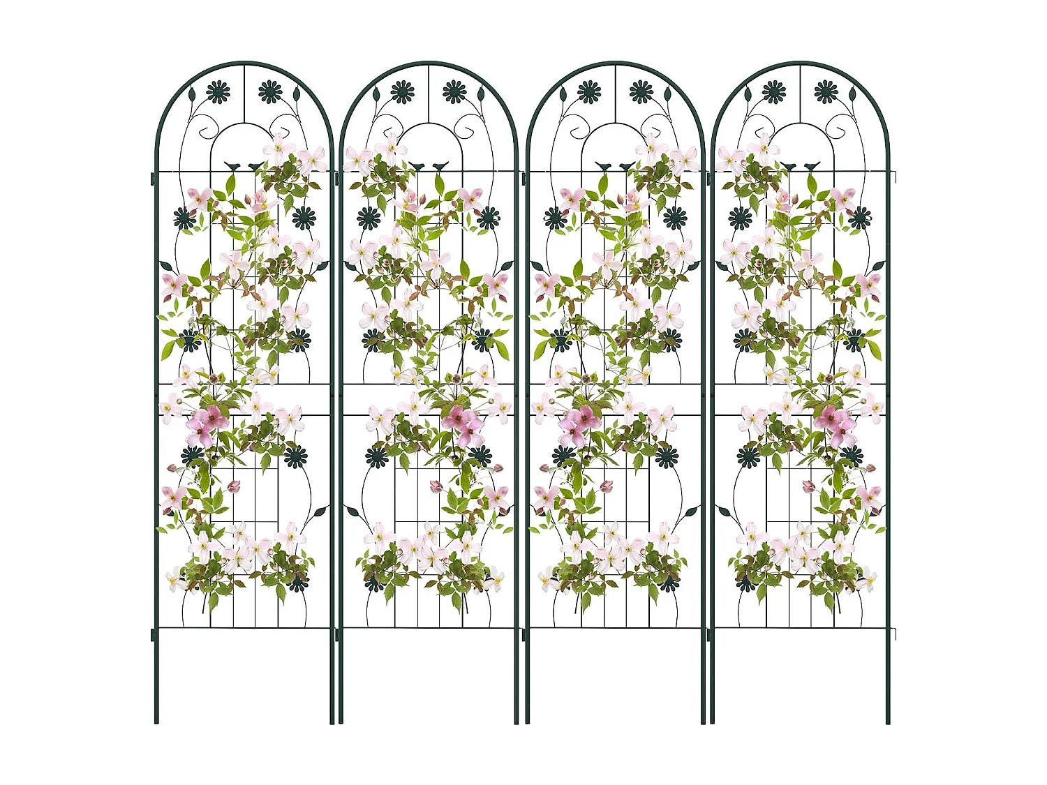 Lot de 4 Treillis de Jardin en Métal 180 x 50 cm, Clôture Décorative pour Plante Grimpante, Grille Fleurs Antirouille pour Jardin, Cour, Patio, Vert