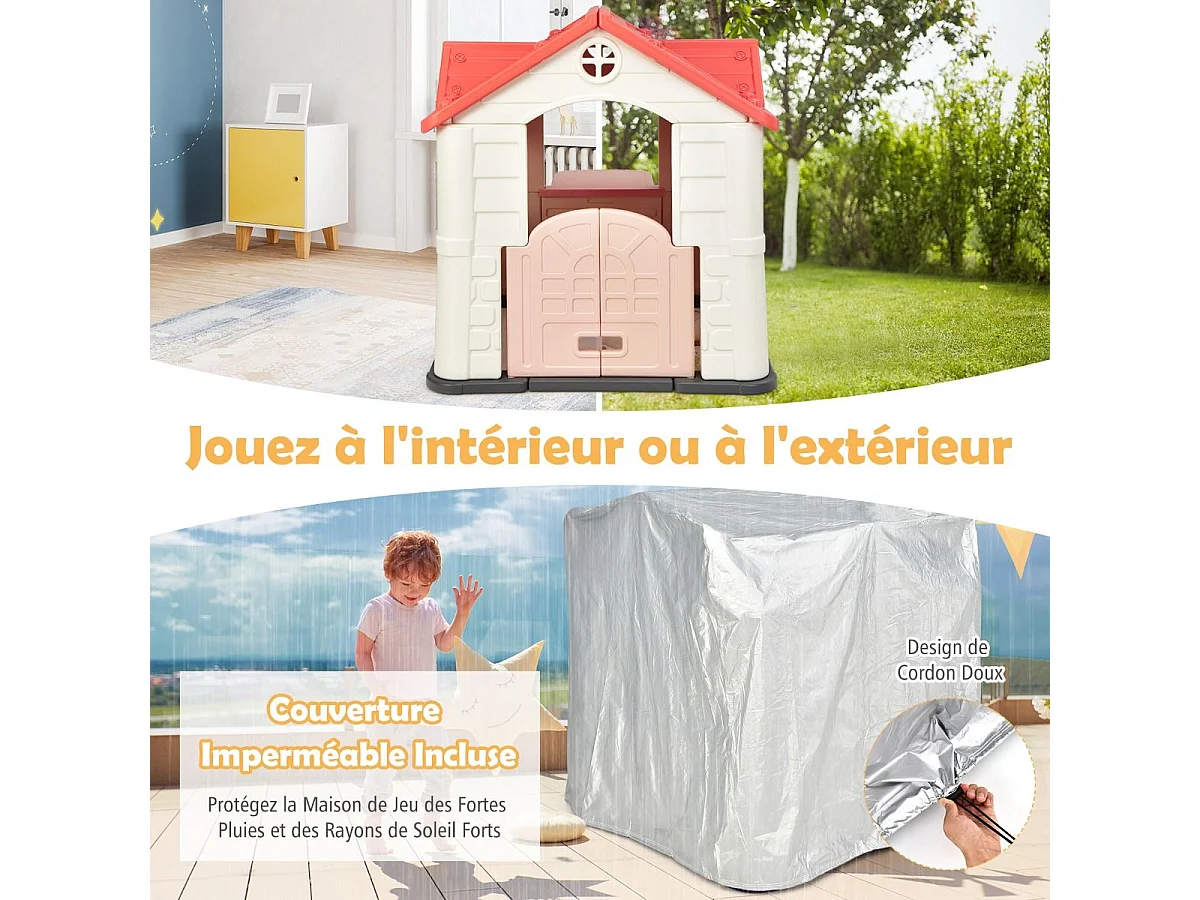Cabane de Jardin pour Enfant - Table de Pique Nique, Maison Enfant Exterieur -Thème Burger Bar - en Plastique 164x124x132 cm, Rose