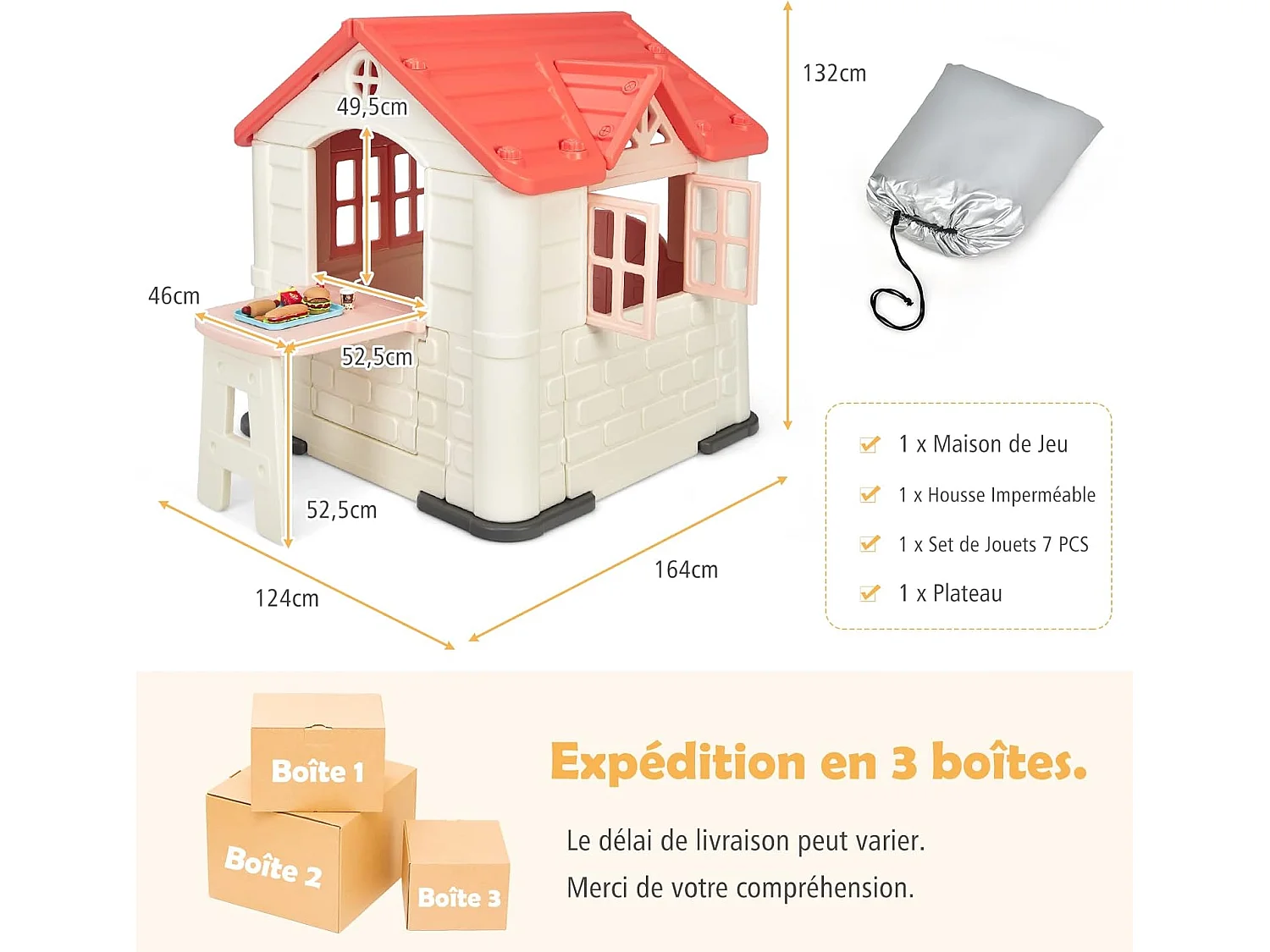 Cabane de Jardin pour Enfant - Table de Pique Nique, Maison Enfant Exterieur -Thème Burger Bar - en Plastique 164x124x132 cm, Rose