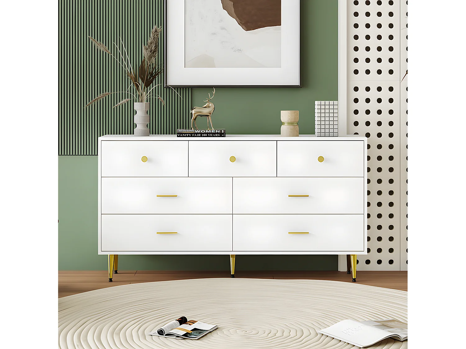 Credenza bassa - 7 cassetti - pannelli di particelle - Bianco