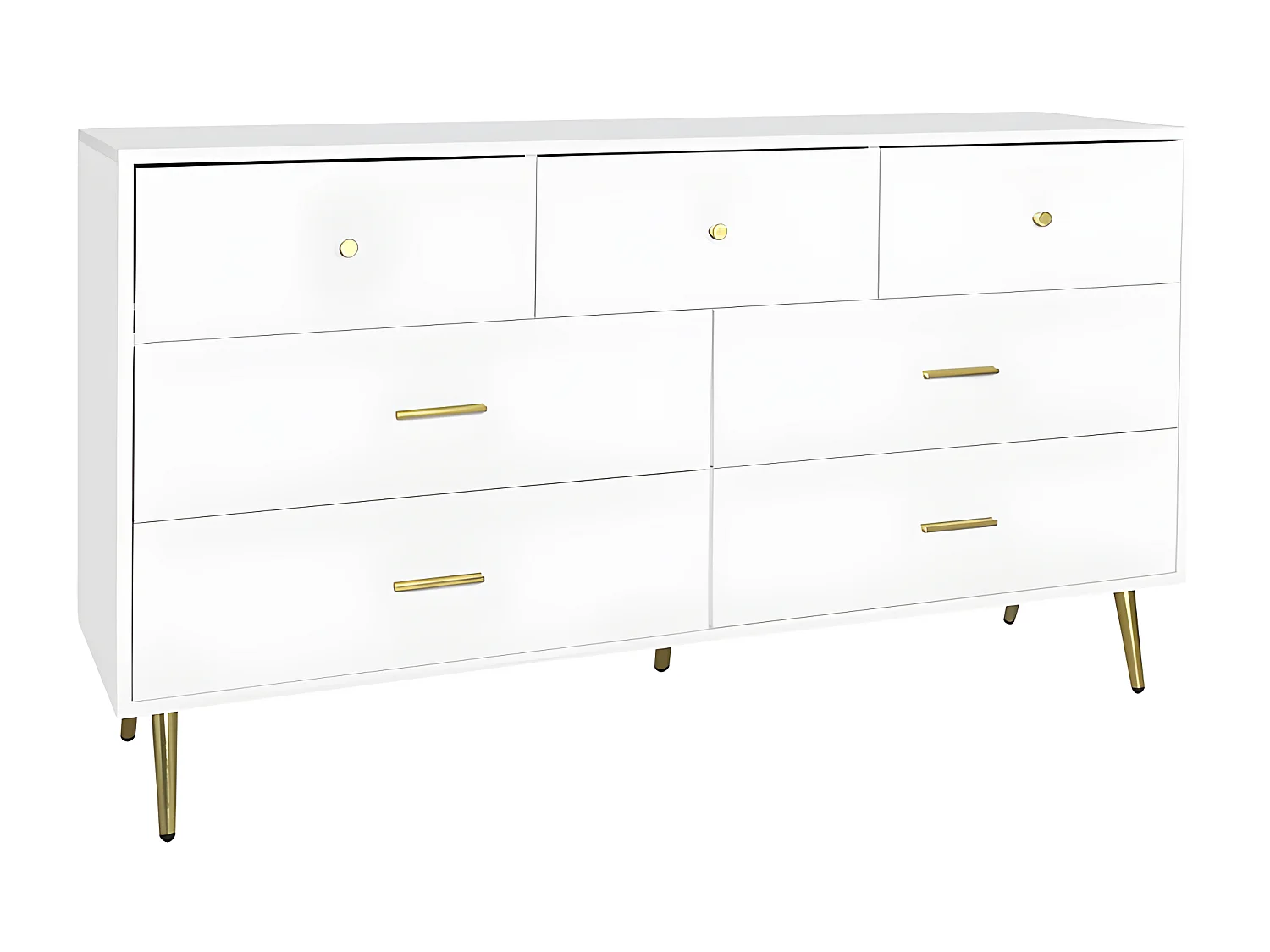 Credenza bassa - 7 cassetti - pannelli di particelle - Bianco