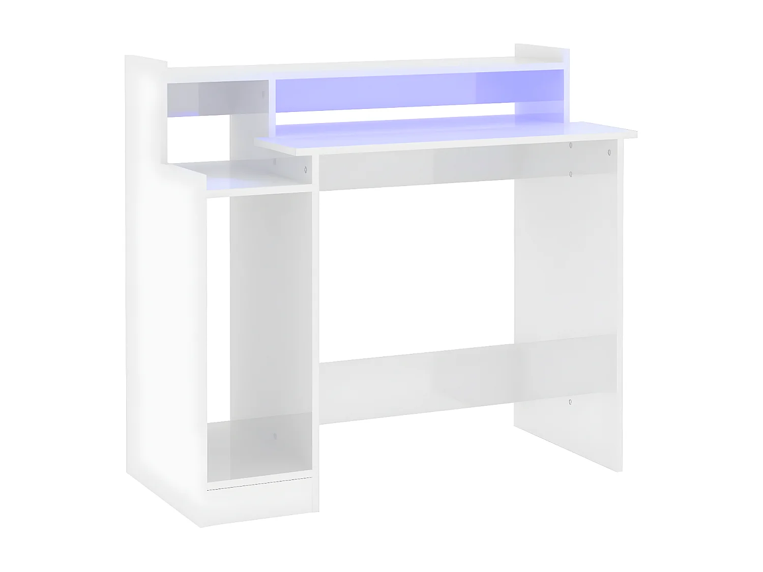 Escritorio LED madera contrachapada blanco brillo 97x45x90 cm
