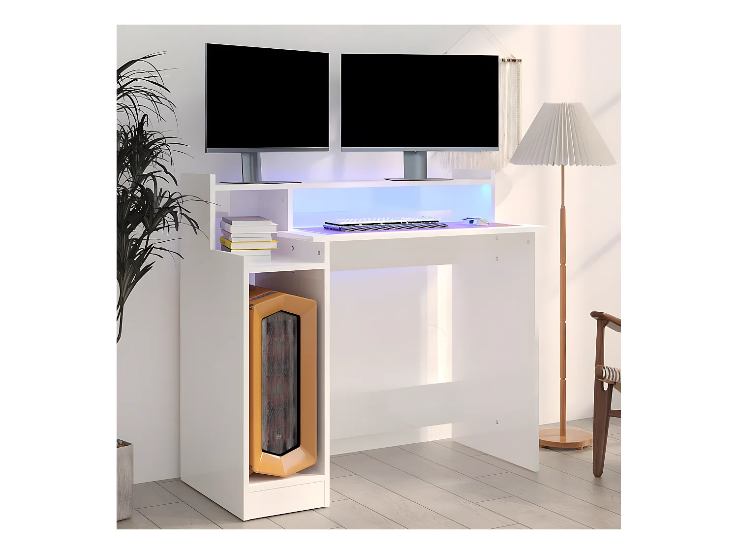 Bureau lumières LED Blanc brillant 97x45x90cm Bois d'ingénierie