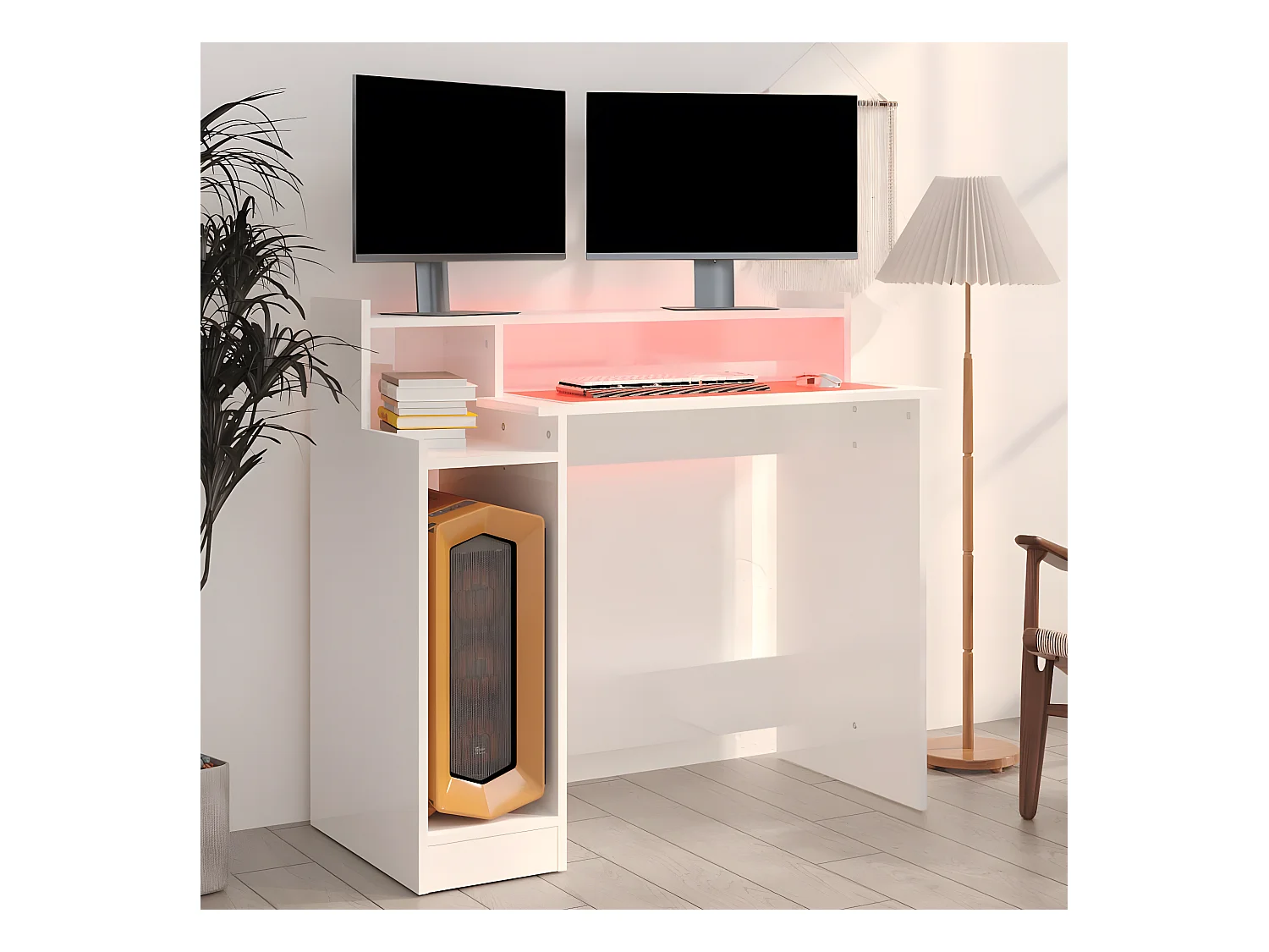 Bureau met LED-verlichting 97x45x90 cm hout hoogglans wit