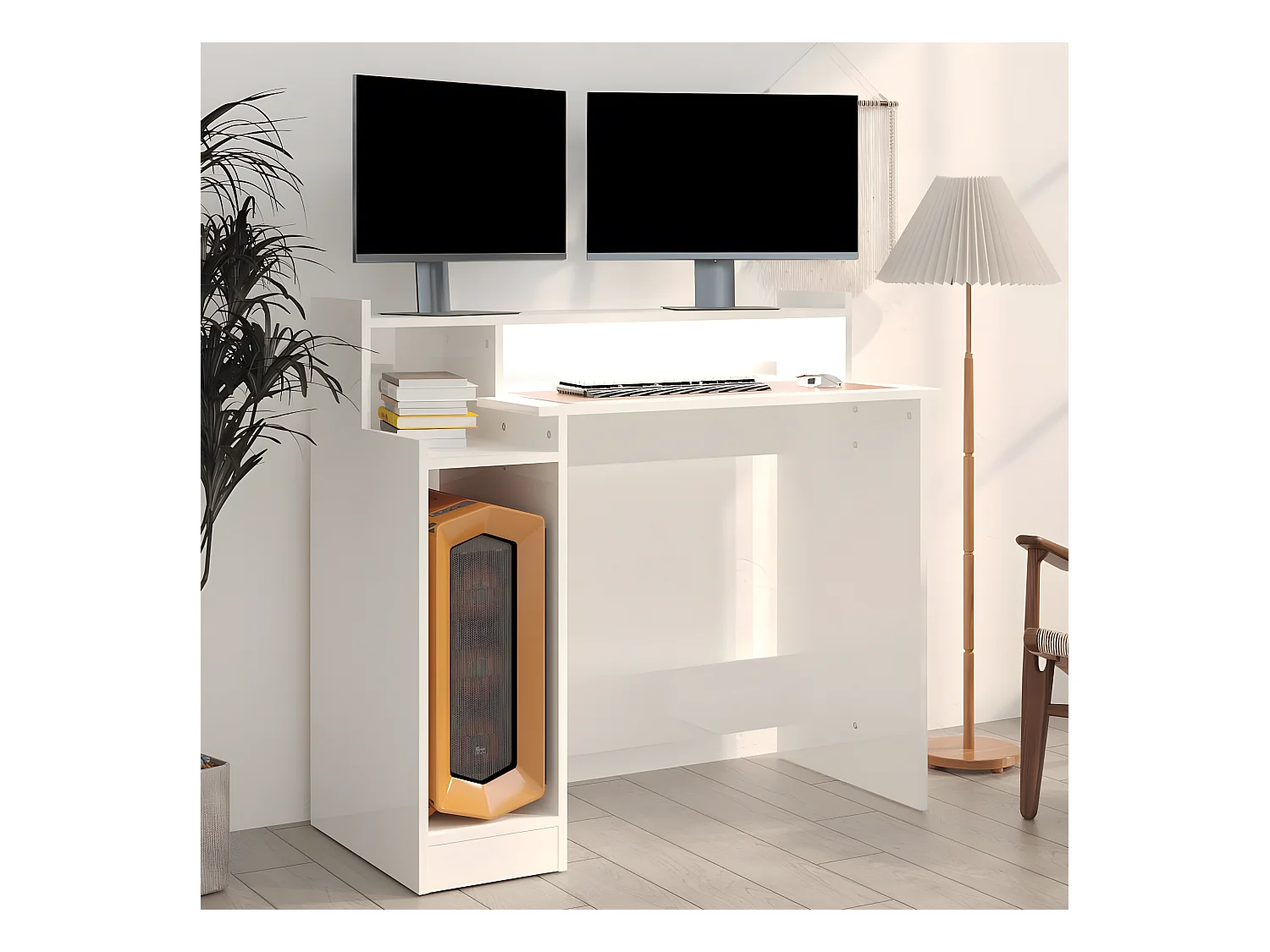 Bureau met LED-verlichting 97x45x90 cm hout hoogglans wit