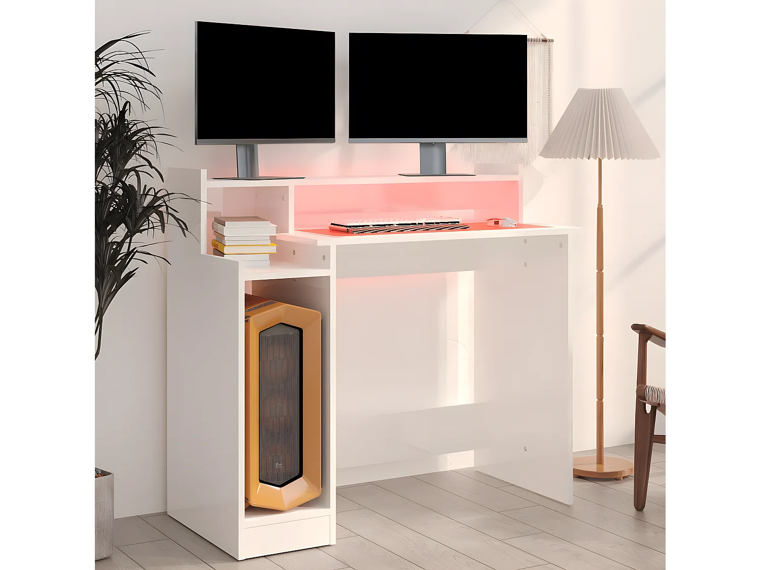 Bureau lumières LED Blanc brillant 97x45x90cm Bois d'ingénierie