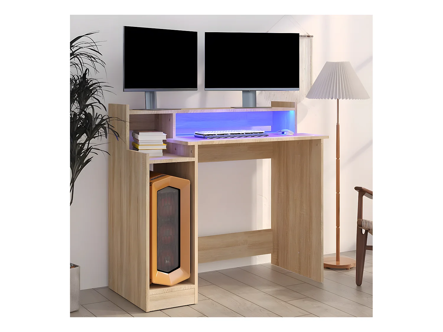 Bureau avec lumières LED Chêne 97x45x90 cm Bois d'ingénierie