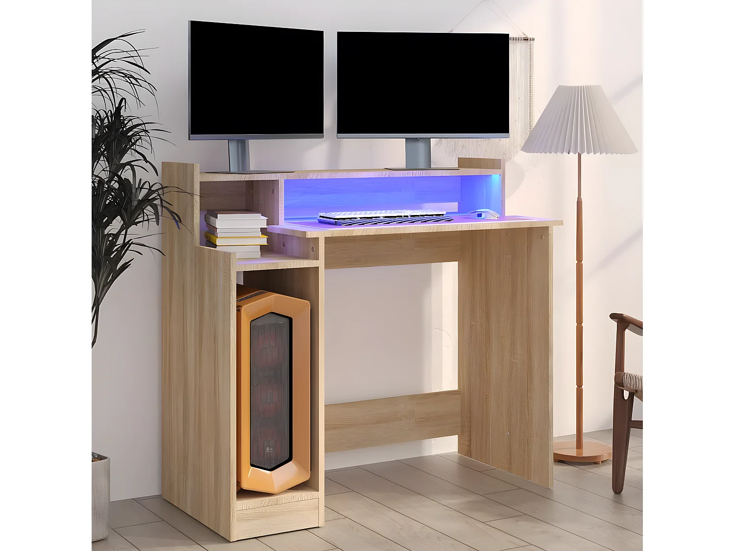 Bureau avec lumières LED Chêne 97x45x90 cm Bois d'ingénierie
