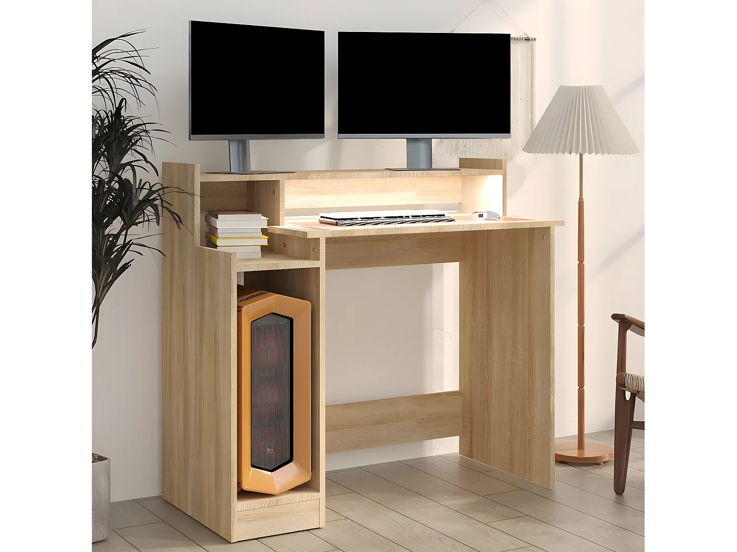 Bureau avec lumières LED Chêne 97x45x90 cm Bois d'ingénierie