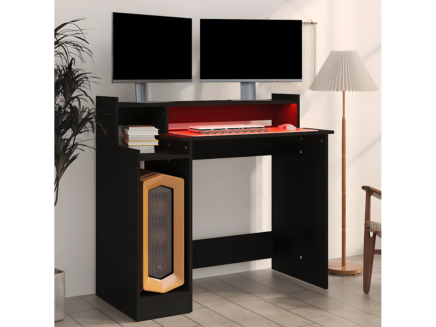 Bureau avec lumières LED noir 97x45x90 cm bois d'ingénierie