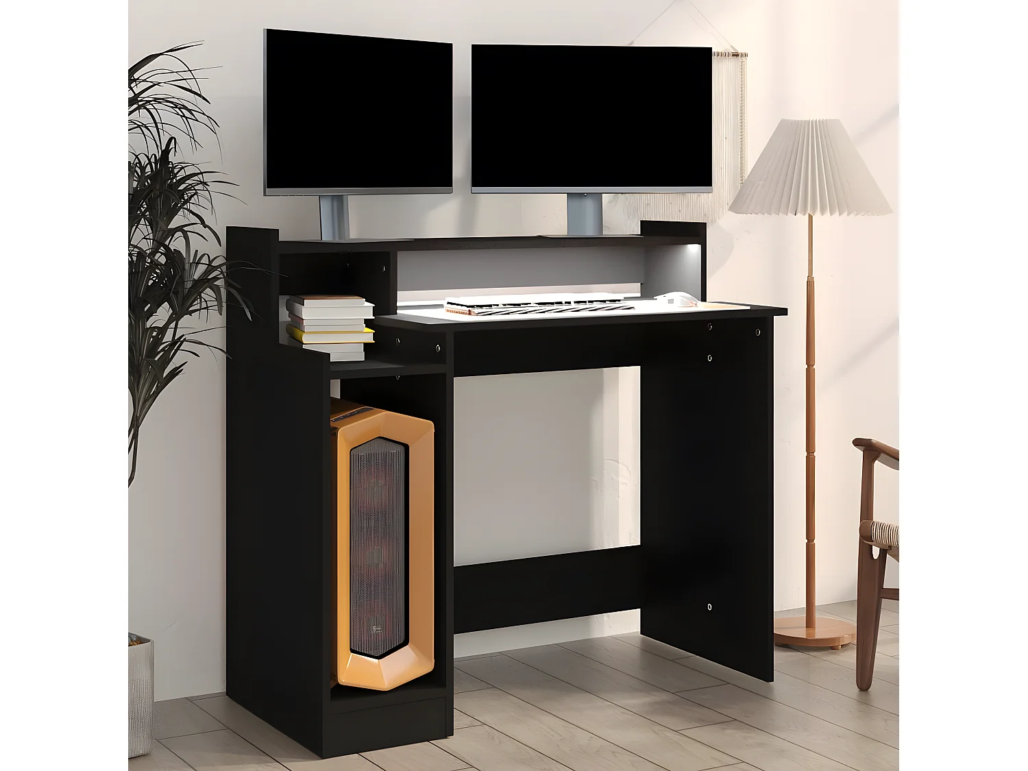 Bureau avec lumières LED noir 97x45x90 cm bois d'ingénierie