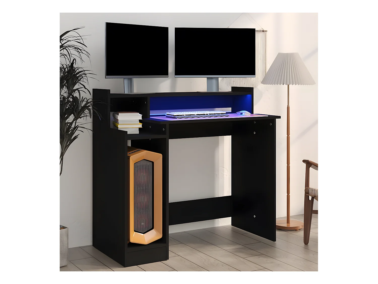 Bureau avec lumières LED noir 97x45x90 cm bois d'ingénierie
