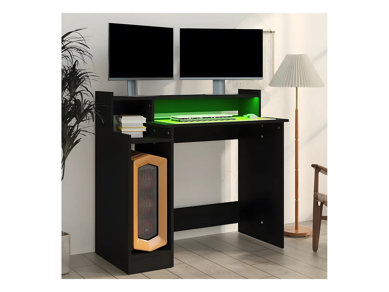 Bureau met LED-verlichting 97x45x90 cm bewerkt hout zwart