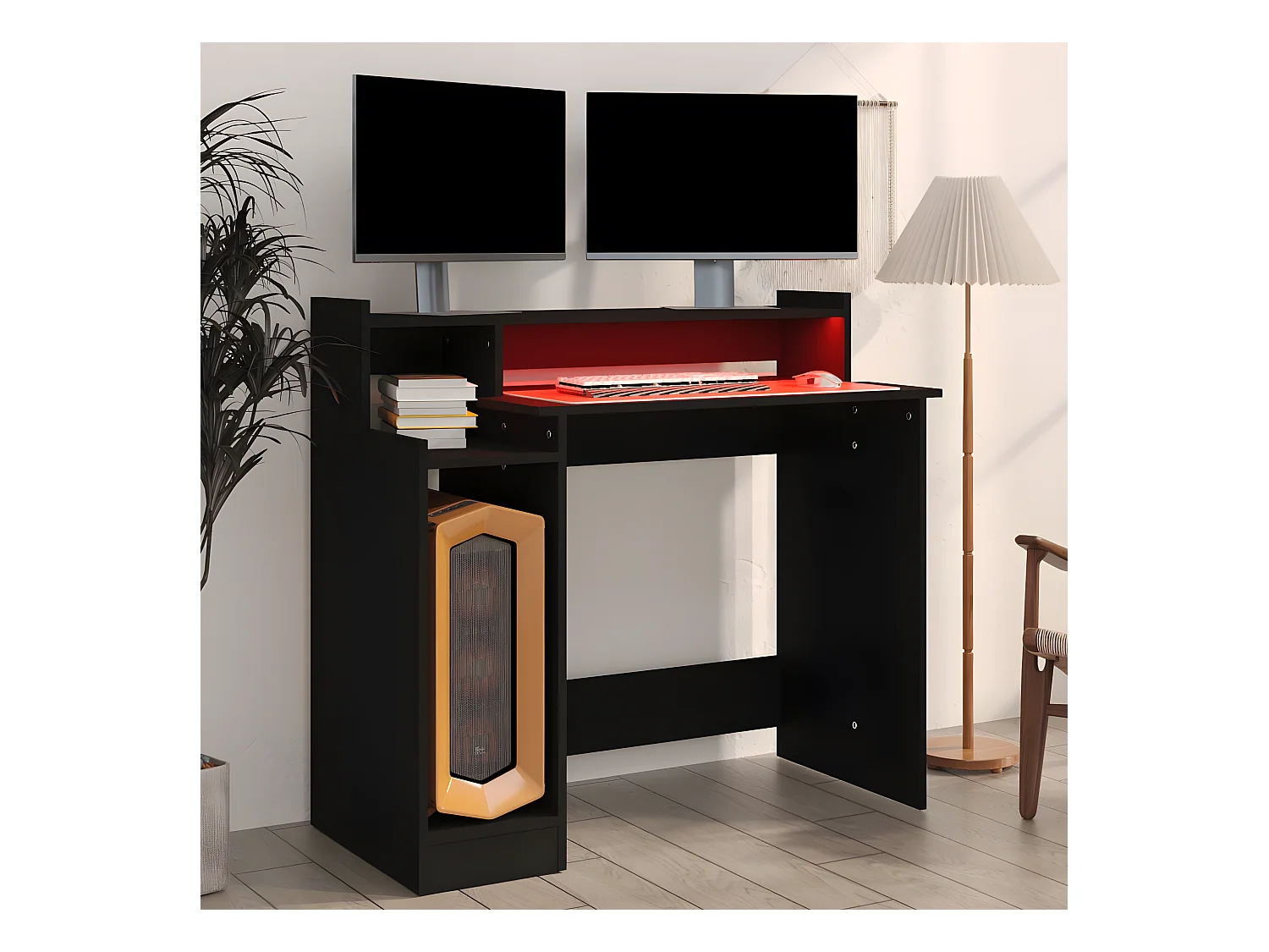 Bureau met LED-verlichting 97x45x90 cm bewerkt hout zwart