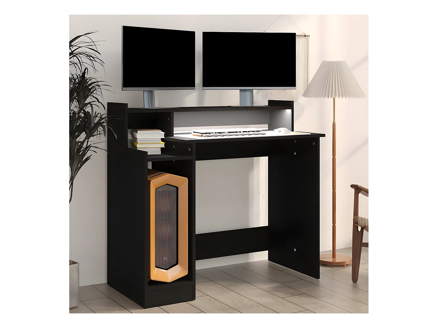 Bureau met LED-verlichting 97x45x90 cm bewerkt hout zwart