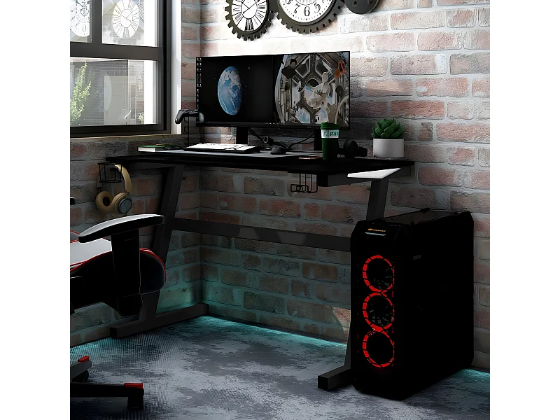 Escritorio gaming LED con patas en forma Z negro 90x60x75 cm