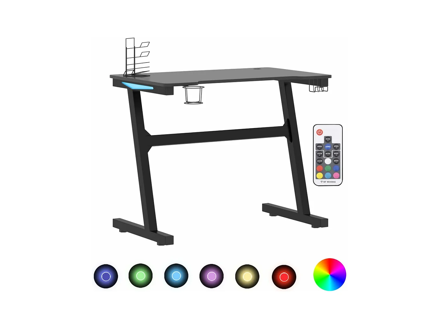 Gamingbureau met Z-vormige poten LED 90x60x75 cm zwart