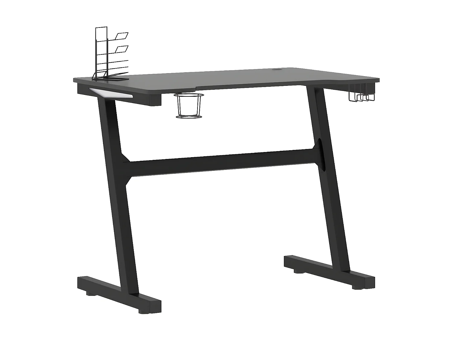 Bureau de jeu à LED avec pieds en forme de Z Noir 90x60x75 cm